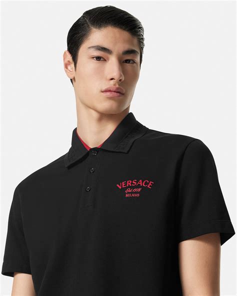 versace embroidered|Embroidered Versace Milano Stamp Polo Shirt.